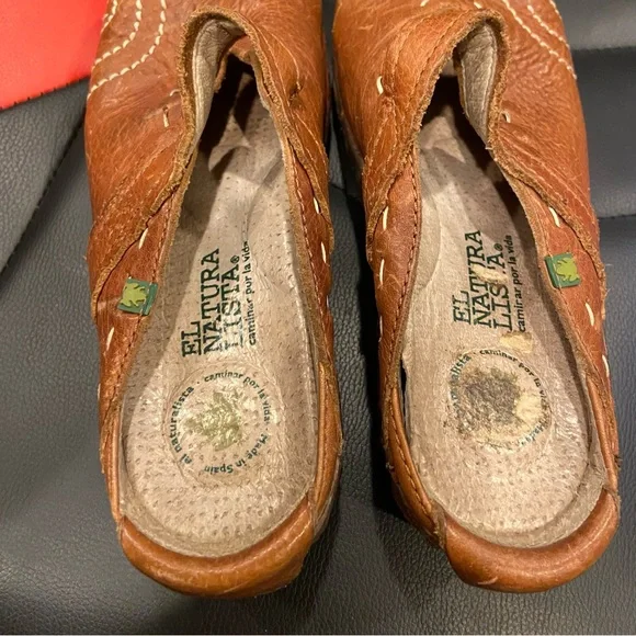 El Naturalista Leather Slip On Open Back Clogs LightBrown Womens US Size 6 EU 36 - Picture 6 of 9